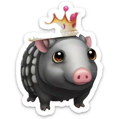Black chubby round armadillo pig panda centipede armadillo wearing a crown sticker