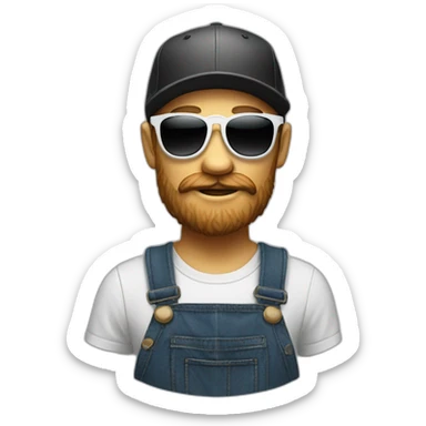 White Hipster with a black bear, a cap, dungarees and cool sunglasses sticker