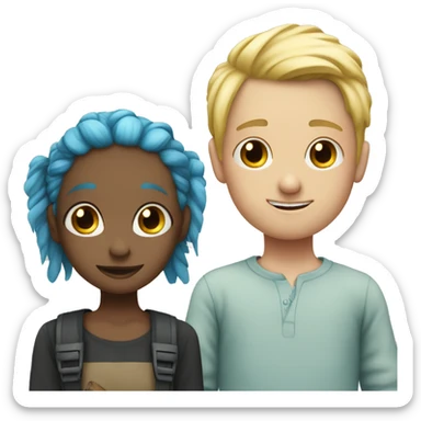 Blue haired girl with pigtails staring at blonde boy sticker