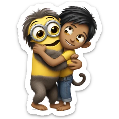 minion hugging a gay little monkey sticker