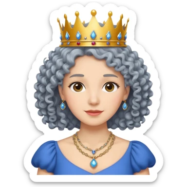 gray curly hair ladies with necklace and crown, with blue dress sticker