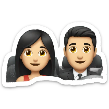 girl with black hair driving in a car with male passenger sticker