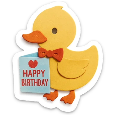 duck with bowtie holding birthday card, paper-craft style sticker