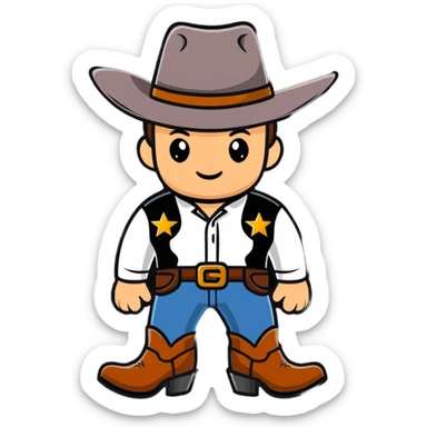 Cowboy with a star on his shirt, wearing a cowboy hat and boots sticker