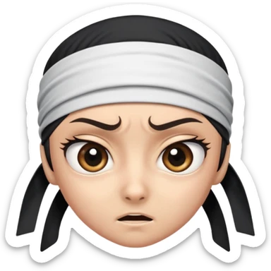 ninja face emoji style, big eyes, headband, intense expression, no cup shape sticker