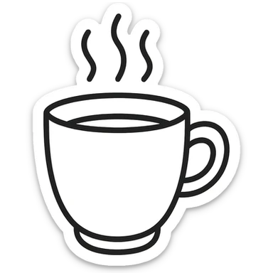 hand-drawn outlined icon of a coffee cup, black outlines, no fill, no color sticker