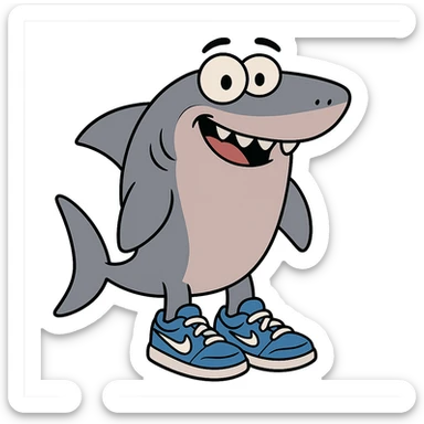 a cute shark with blue Nike shoes, simple and friendly, soft colors sticker