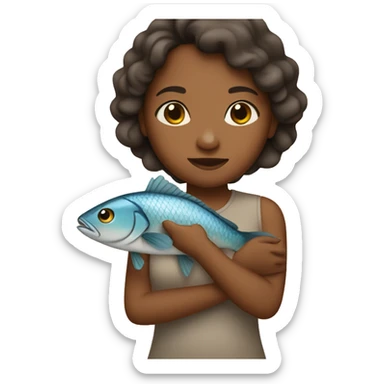A brown girl holds a fish in her arms sticker
