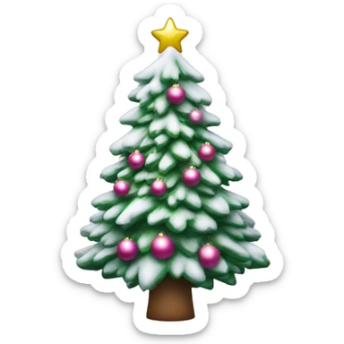 christmas tree with snow on it and silver and pink ornaments with a star on top sticker