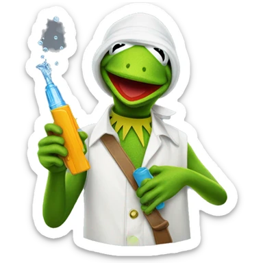 kermit the frog holding a water pistol  sticker