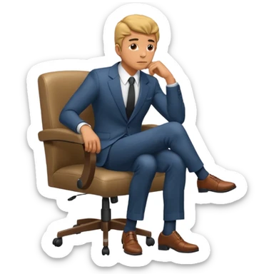 guy imitating thinker statue pose but with clothes and sitting in a office chair sticker