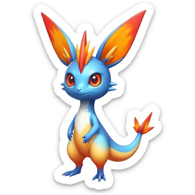 Colorful Shiny Exotic Victini-Salandit-Aurorus-Fakémon-hybrid-creature (full body)  sticker