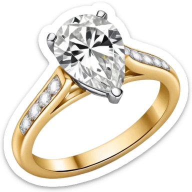 Pear cut engagement ring with small gold band with diamonds  sticker