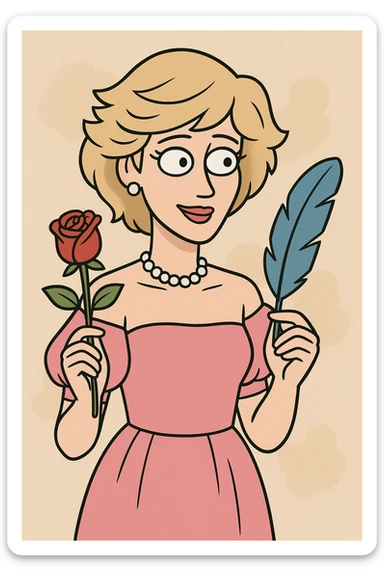 Princess Diana pink dress a red rose a holding blue feather  sticker