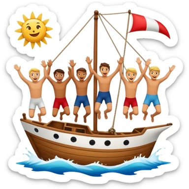 group of people jumping off a sailing ship into the ocean - side view sticker