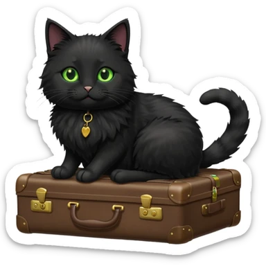 Black fluffy cat with suitcase in sun sticker