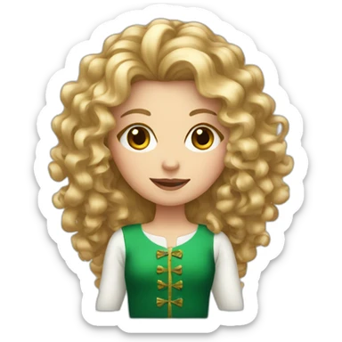 long-haired curly white girl in a Christmas costume sticker