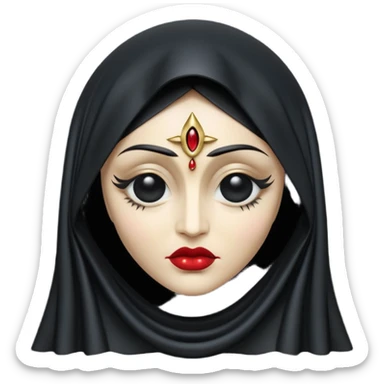 Emoji style, gothic religious icon inspired by madonna imagery, single eye motif formed from black metal, draped metallic folds, high-fashion avant-garde aesthetic, heavy sculptural form, no glow, no neon, flat minimalist emoji, centered, transparent background sticker