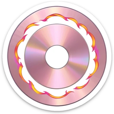 A minimalist CD disc with subtle pink flames, metallic sheen sticker