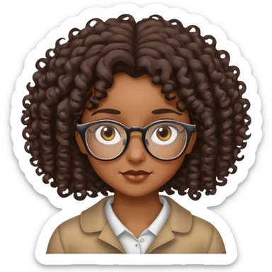 a girl with curly dark brown hair and glasses with brown small eyes sticker