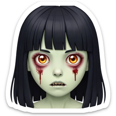 Garota zumbi com cabelos pretos lisos com franja (tipo esse emoji 🧟‍♀️) sticker