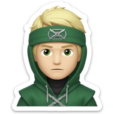 Green ninja Lloyd garmadon blonde hair, kaptur hoody on his head but blonde grzywka visible  sticker
