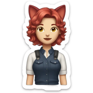 A tomboy girl with wine hair colour wearing cat’s ears  sticker
