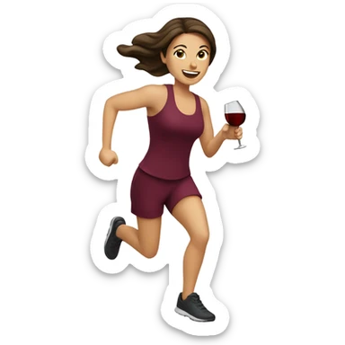 Caucasian Brunette running with wine sticker