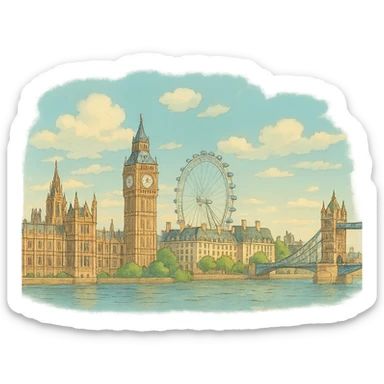 ghibli style London skyline sticker