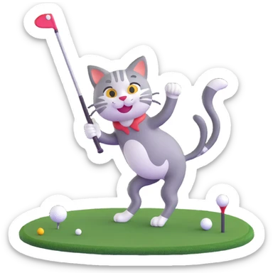 happy cat playing golf on his birthday sticker