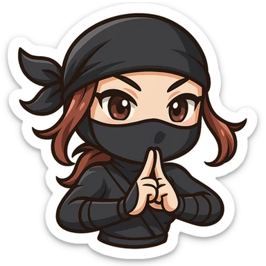 Crop to show only the head and arms of the sexy chibi ninja girl, keep bold outlines, sized for Twitch emoji use with transparent background. sticker