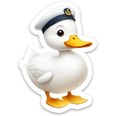 A white duck with a sailor hat sticker