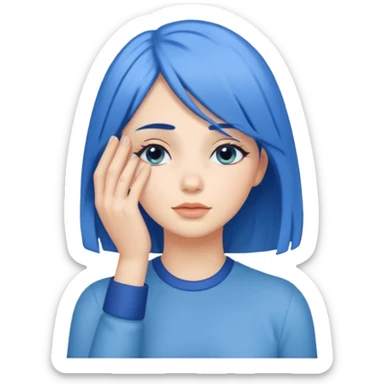 Woman with hand.completely covering eyes with medium length blue hair sticker