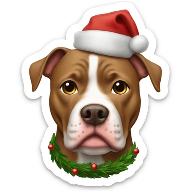 A brown pitbull with a Christmas tree hat sticker