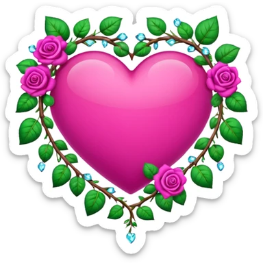 heart shape vine with magenta roses border with crystals hanging  sticker