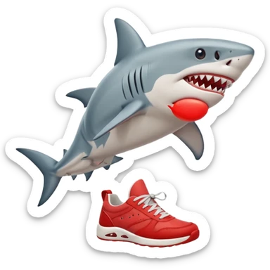 Un tiburón con dos piernas y zapatillas rojas sticker