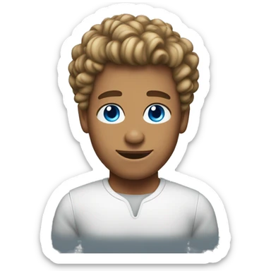 Tanned man, blue eyes, short hair on sides curly on top.  sticker