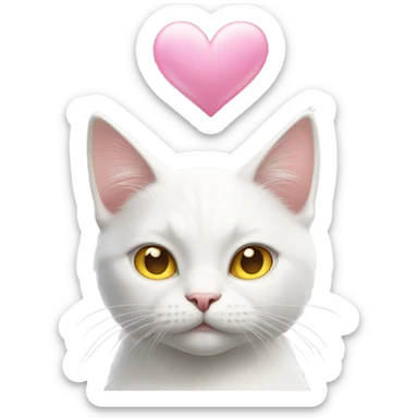 Realistic White cat with yellow eyes, pink hearts over head  sticker