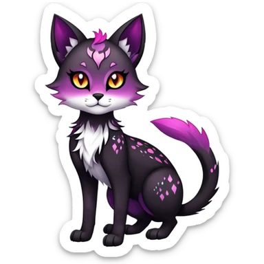 Vibrant dark edgy gothic Falvie-Fionbri-creature-sparkle-feline-fursona, full body, with random markings sticker