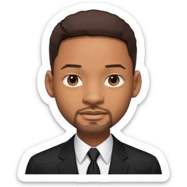 Will Smith with dark brown hair, black suit sticker