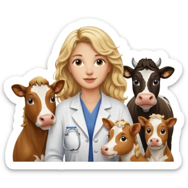 Joven mujer, de cabello bajo los hombros rubio con ondas, veterinaria de perros, vacas y caballos sticker