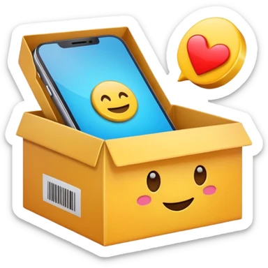 smartphone with buy button and delivery box, e-commerce, high fidelity, smooth edges, emoji style sticker