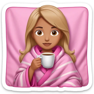 girl wearing pink blanket having coffee sticker