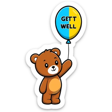 teddy bear with get well soon balloon sticker