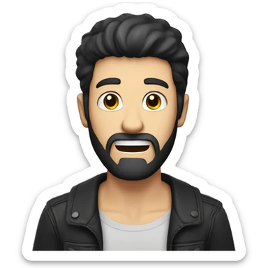 a caucasian guy with black hair and beard screaming with his hands up sticker