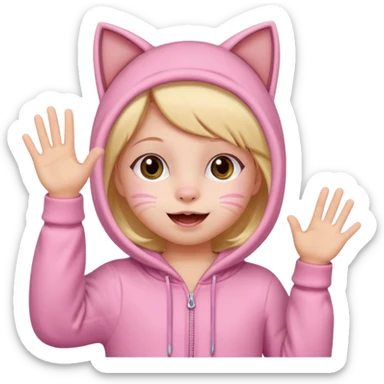 little Girl kid in pink cat onesie waving happily sticker