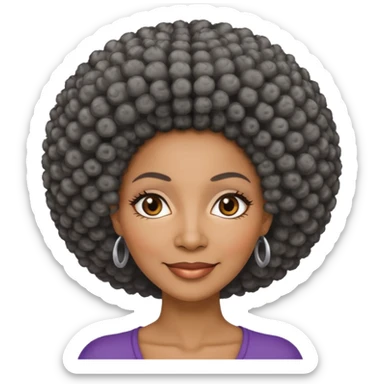 50 y.o. black woman, subtle smile, afro hair with grey strands sticker