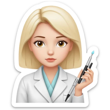 girl cosmetologist, thoughtful expression, soft colors, beauty clinic vibe thinking pose sticker