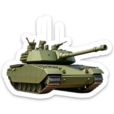 Challenger 2 (2018) – Cinematic-realistic Challenger 2 tank, its massive olive-drab frame pushing through a battlefield covered in thick fog. The powerful rifled gun steadies on a distant target, while its heavy Chobham armor deflects small arms fire, the battlefield illuminated by the glow of flares overhead. sticker