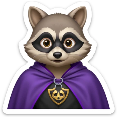 alors ce raton laver doit être équipé d'une cape de thieving noir avec trim bordure mauve comme dans le jeu old school runescape. au centre de la cape une icone de masque de voleur est visible . le visage du raton est shook sticker